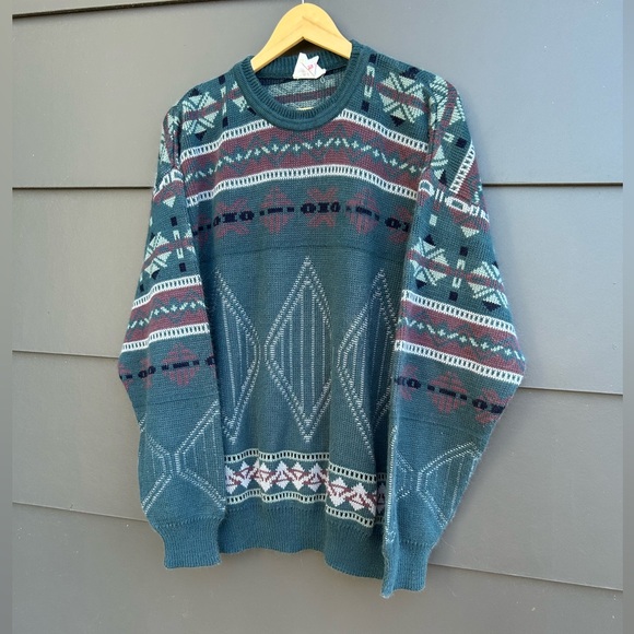 Vintage Geometric/Aztec Patterned Sweater - Green/brown/grey - Oversized XL - Picture 4 of 7